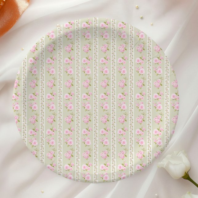 Sage Green Vintage Floral Paper Plate (Creator Uploaded)