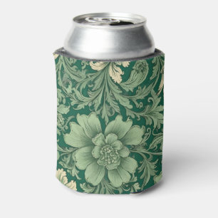 Sage Green Vintage Floral Pattern  Can Cooler