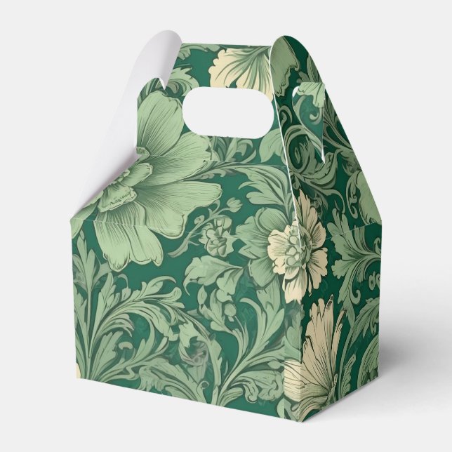 Sage Green Vintage Floral Pattern  Favour Box (Front Side)