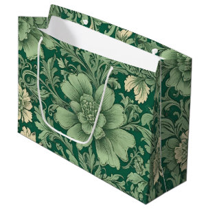 Sage Green Vintage Floral Pattern  Large Gift Bag