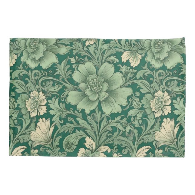 Sage Green Vintage Floral Pattern  Pillowcase (Back)