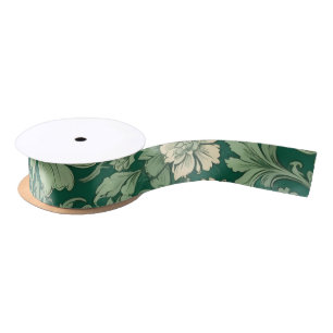 Sage Green Vintage Floral Pattern  Satin Ribbon