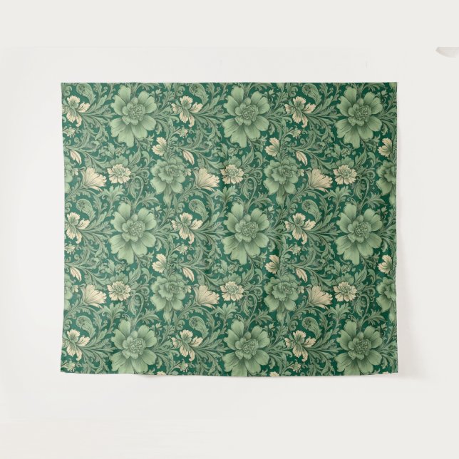 Sage Green Vintage Floral Pattern  Tapestry (Front (Horizontal))