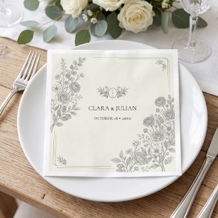 Sage Green Vintage Floral Romantic Crest Napkin
