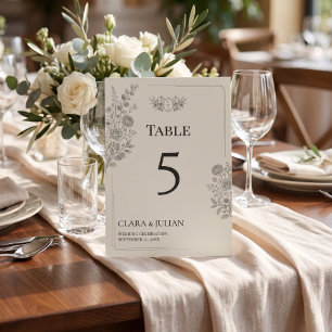 Sage Green Vintage Floral Romantic Crest Table Number