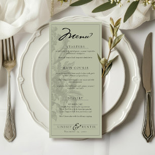 Sage Green Vintage Floral Romantic Garden Wedding Menu