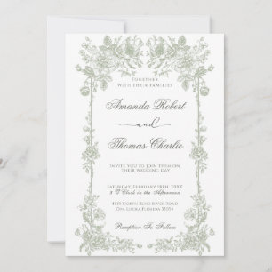 Sage green Vintage floral Wedding Invitation