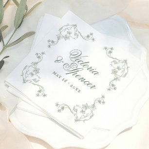 Sage Green Vintage Floral Wedding Napkin