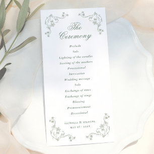Sage Green Vintage Floral Wedding Programme