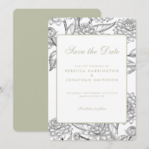 Sage Green Vintage Floral Wedding Save The Date Invitation