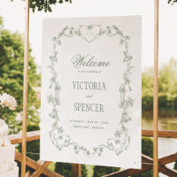 Sage Green Vintage Floral Wedding Welcome Sign