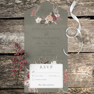 Sage Green Vintage Floral Wreath No Dinner All In One Invitation