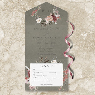Sage Green Vintage Floral Wreath No Dinner All In One Invitation