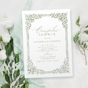 Sage Green Vintage Frame Elegant Couples Shower Invitation