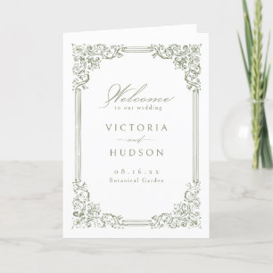 Sage Green Vintage Frame Elegant Script Wedding Programme