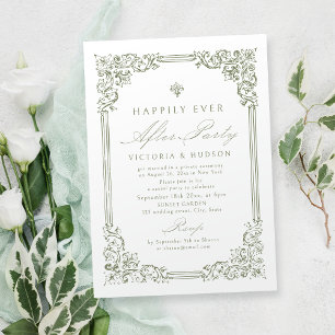 Sage Green Vintage Frame Happily Ever After Party Invitation