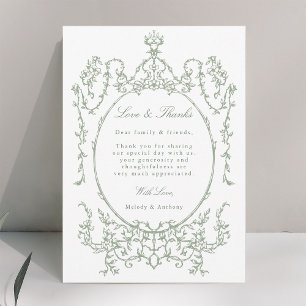 Sage Green Vintage Frame Wedding Photo Thank You Card