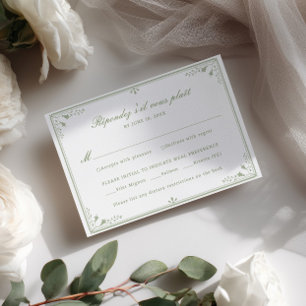 Sage Green Vintage Frame Wedding RSVP Card