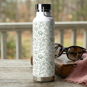 Sage Green Vintage Garden French Toile Water Bottle