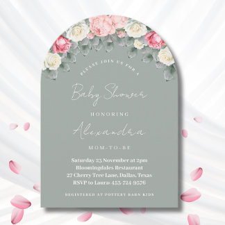 Sage Green Vintage Garden Roses Baby Shower Invitation
