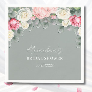 Sage Green Vintage Garden Roses Bridal Shower Napkin
