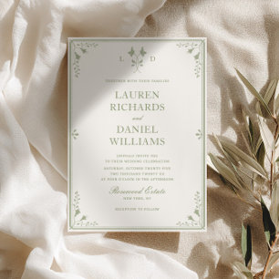 Sage Green Vintage Garden Wedding Invitation