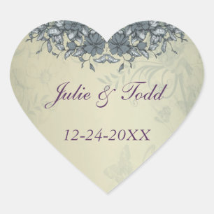 Sage Green Vintage Lace Wedding Save The Date Heart Sticker
