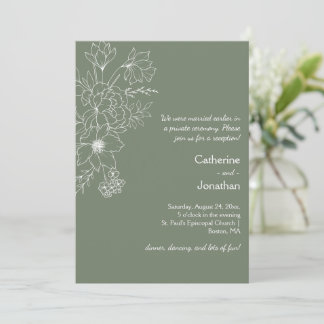 Sage Green Vintage Line Drawn Floral Reception Invitation