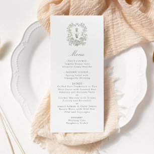 Sage Green Vintage Monogram Crest Wedding Menu