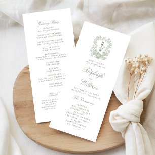 Sage Green Vintage Monogram Crest Wedding Program