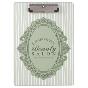Sage Green Vintage Ornate Oval Frame Beauty Salon Clipboard