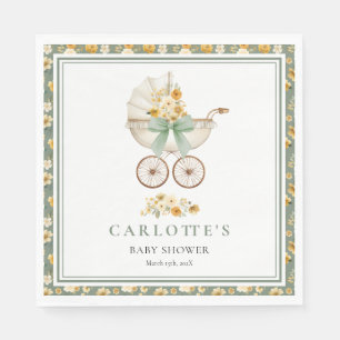 Sage Green Vintage Pram Baby Shower Luncheon Napkin