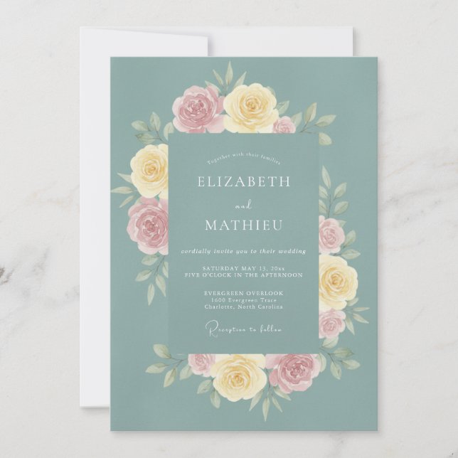 Sage Green Vintage Romantic Wedding Invitation (Front)