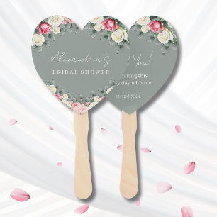 Sage Green Vintage Roses Bridal Shower Thank You Hand Fan