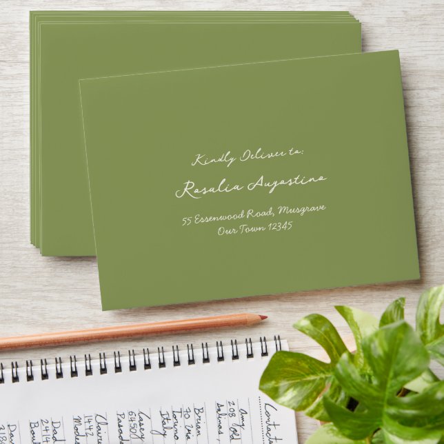 Sage green vintage stripes wedding addressed envelope (Stacked)