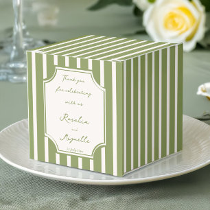 Sage green vintage stripes wedding favours custom favour box