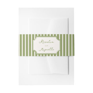 Sage green vintage stripes wedding invitation belly band