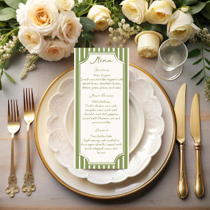 Sage green vintage stripes wedding menu
