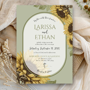 Sage Green Vintage Sunflower Simple Autumn Wedding Invitation