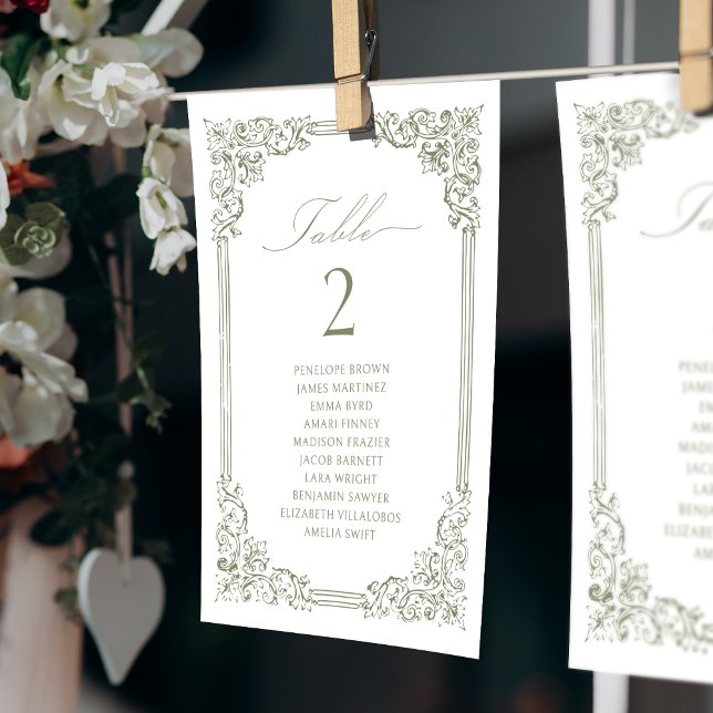 Sage Green Vintage Table Number Seating Chart (Sage Green Vintage Table Number Seating Chart)