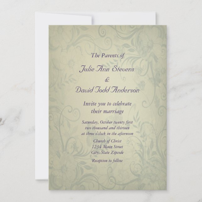 Sage Green Vintage Wedding Invitation (Front)