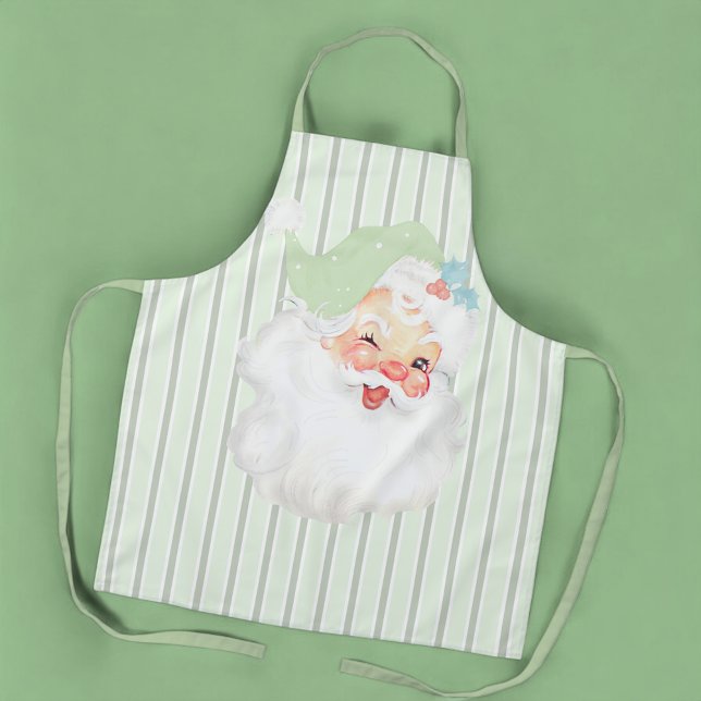 Sage Green Vintage Winking Santa Christmas Apron (Creator Uploaded)