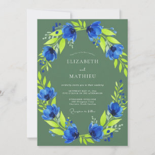 Sage Green Vivid Anemone Wedding Invitation