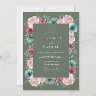 Sage Green Vivid Botanical Wedding Invitation