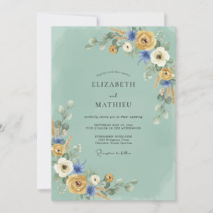 Sage Green Vivid Wildflower Wedding Invitation