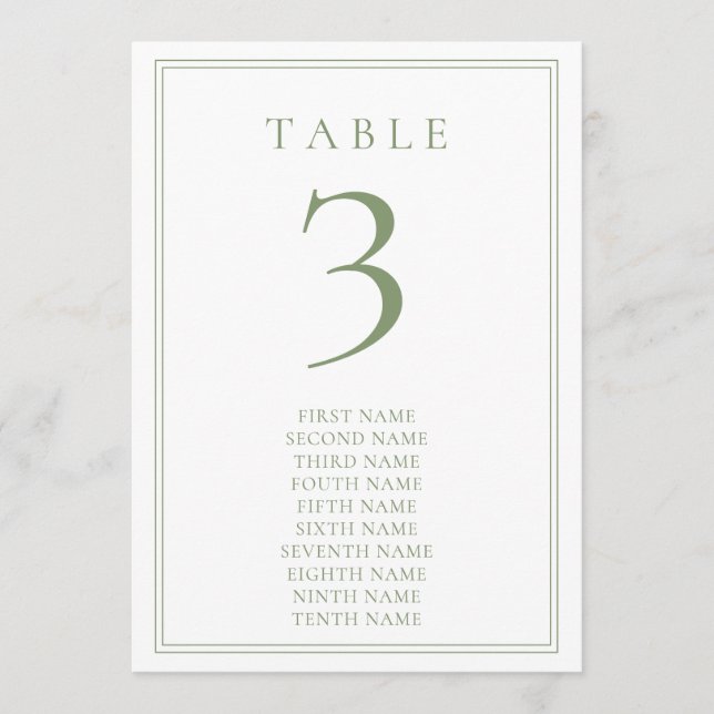 Sage Green Warm Minimalist Wedding Table Number 10 (Front)