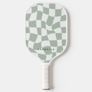 Sage Green Warped Chequerboard Pickleball Paddle