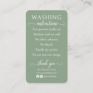 Sage Green Washing Instructions Clothing Care Business Card