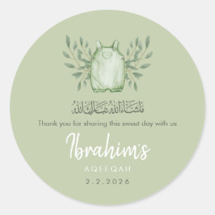 Sage Green Watercolor Baby Boy Aqeeqah Classic Round Sticker