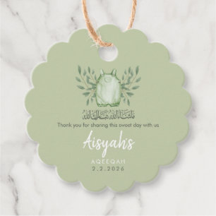 Sage Green Watercolor Baby Boy Aqeeqah Favour Tags